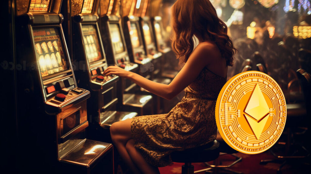 Woman playing Ethereum Slots in Casino